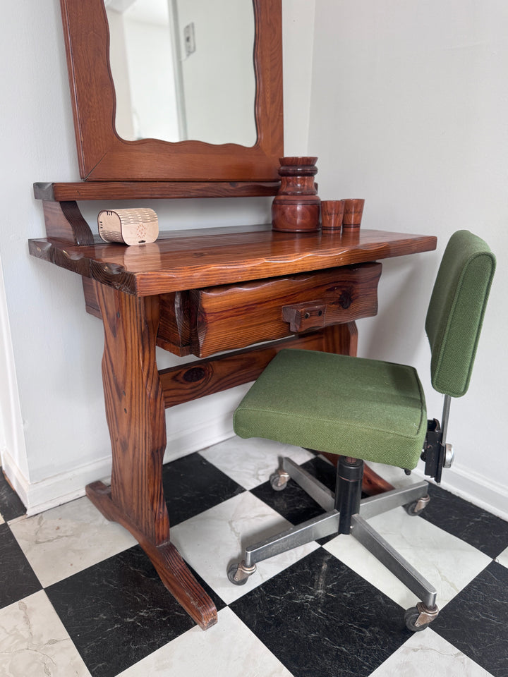 Vintage Knobby Pine Two Tier Desk with Drawer