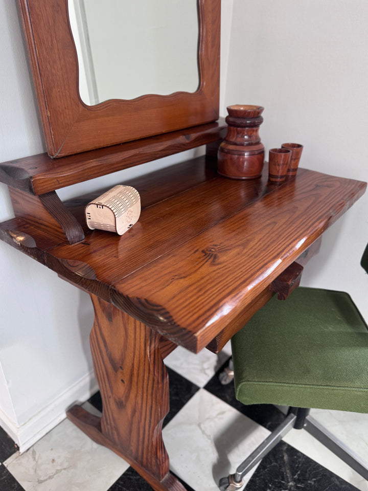 Vintage Knobby Pine Two Tier Desk with Drawer