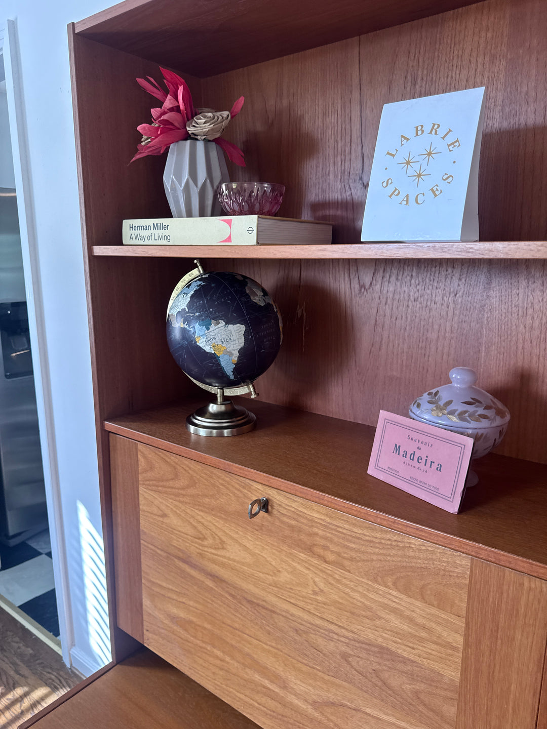 Danish Teak Two Piece Desk Shelf with Fold Out Desk