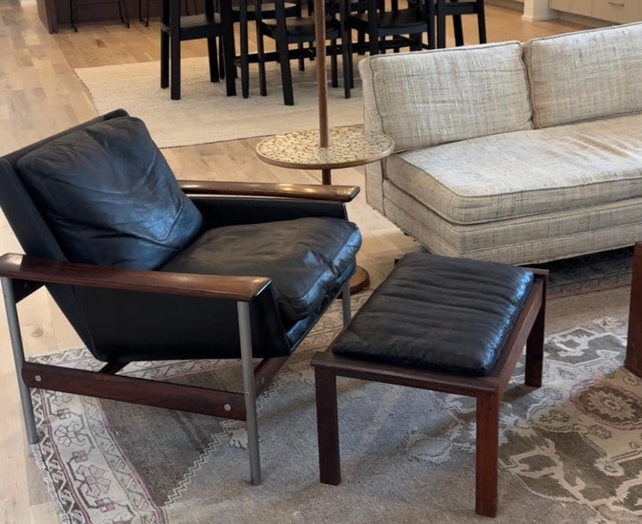 Mid-Century Modern Rosewood Chair Set with Ottomans (Price for Two Sets As Is)