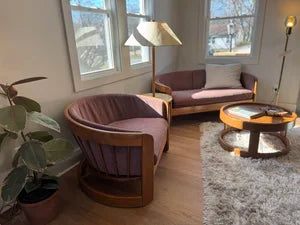 Vintage ‘Flexsteel’ Oak &amp; Plum Upholstered Chair