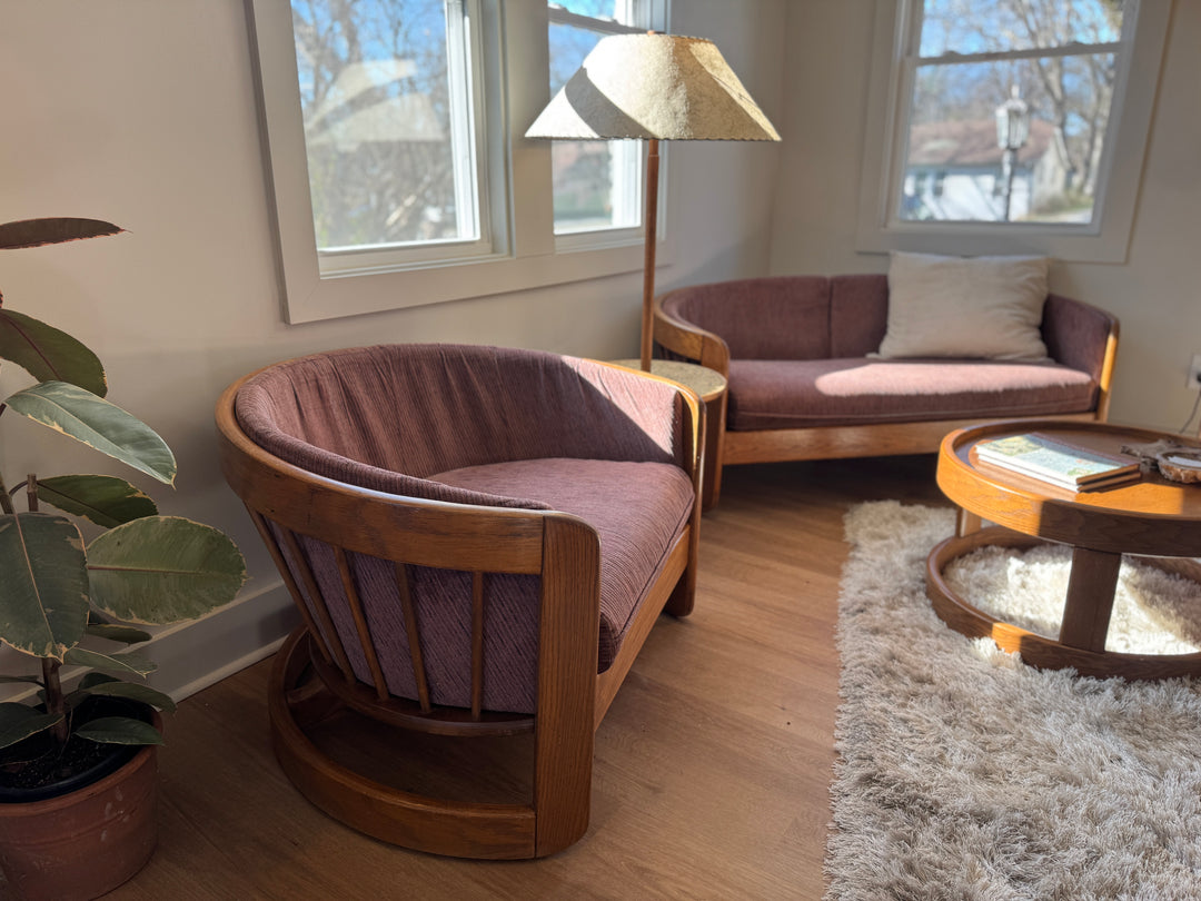 Vintage ‘Flexsteel’ Oak &amp; Plum Upholstered Chair