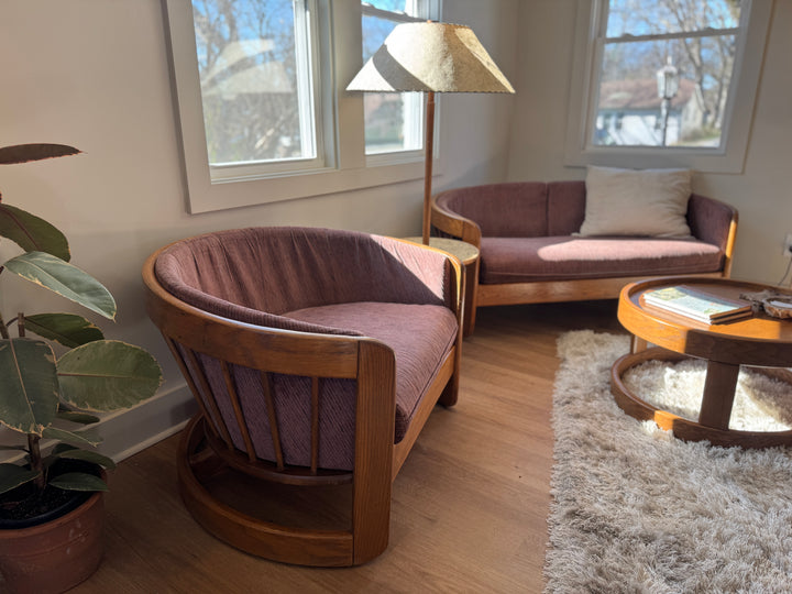 Vintage ‘Flexsteel’ Oak &amp; Plum Upholstered Chair