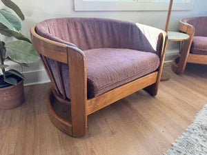 Vintage ‘Flexsteel’ Oak &amp; Plum Upholstered Chair