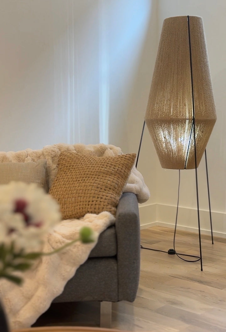 Iron and Jute Floor Lamp Designed by Salvaged Modern