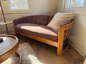 Vintage ‘Flexsteel’ Oak &amp; Plum Upholstered Love Seat