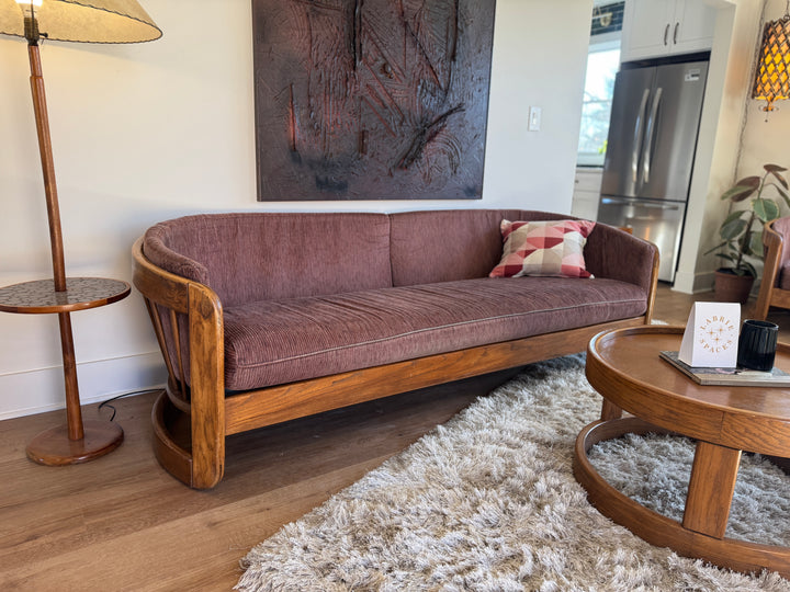 Vintage ‘Flexsteel’ Oak &amp; Plum Upholstered Sofa