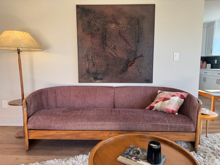 Vintage ‘Flexsteel’ Oak &amp; Plum Upholstered Sofa