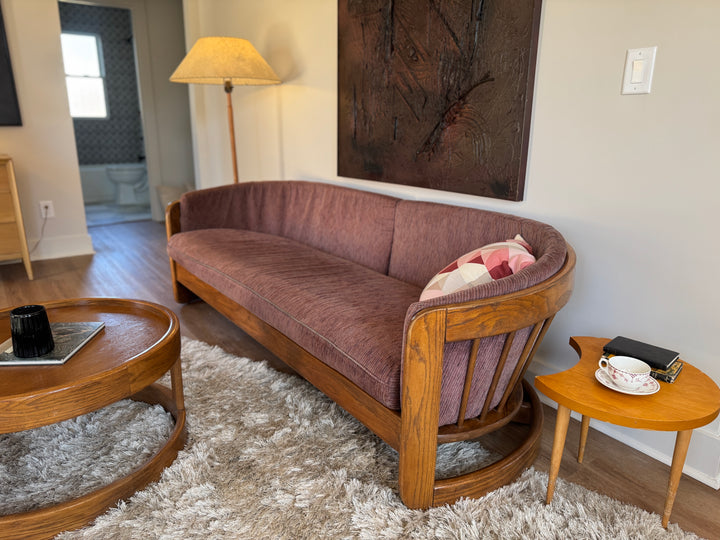 Vintage ‘Flexsteel’ Oak &amp; Plum Upholstered Sofa