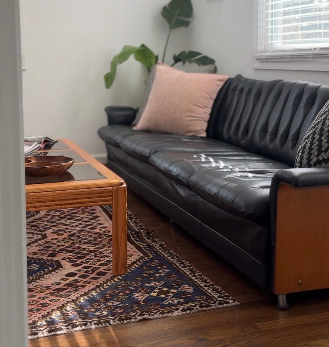Mid-Century Modern Black Tufted Long Sofa