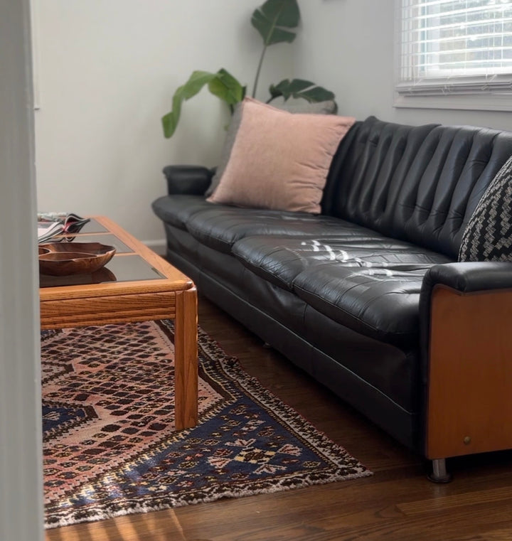 Mid-Century Modern Black Tufted Long Sofa
