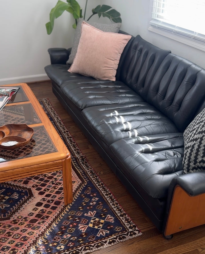 Mid-Century Modern Black Tufted Long Sofa