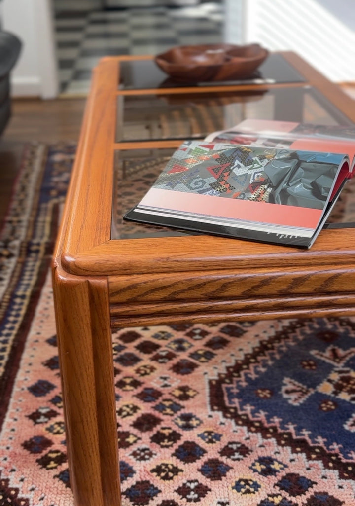 Vintage Oak and Smoked Glass Coffee Table