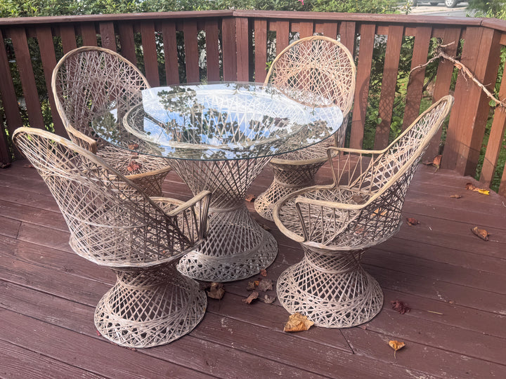 Fiberglass Patio Set with Four Chairs and Glass Top (Cream Cushions Included)