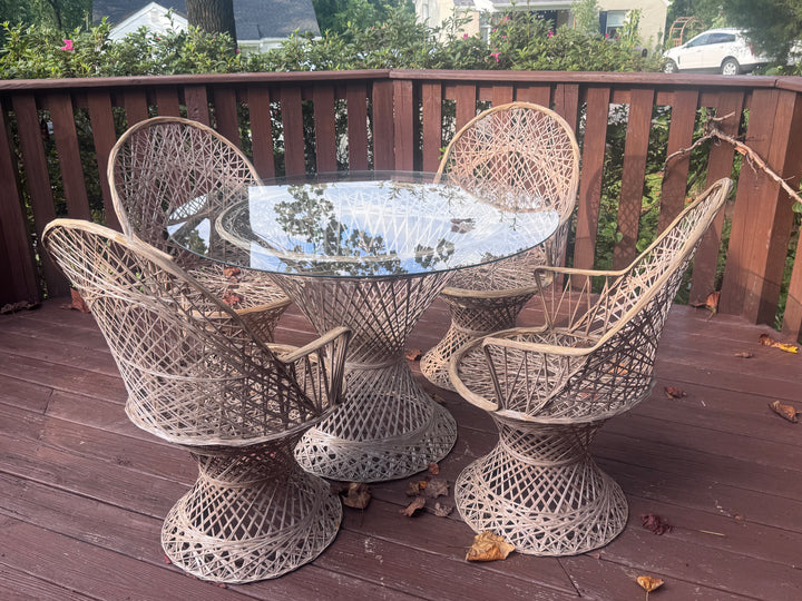 Fiberglass Patio Set with Four Chairs and Glass Top (Cream Cushions Included)