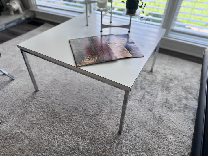 Mid-Century Modern Square Chrome and White Coffee Table