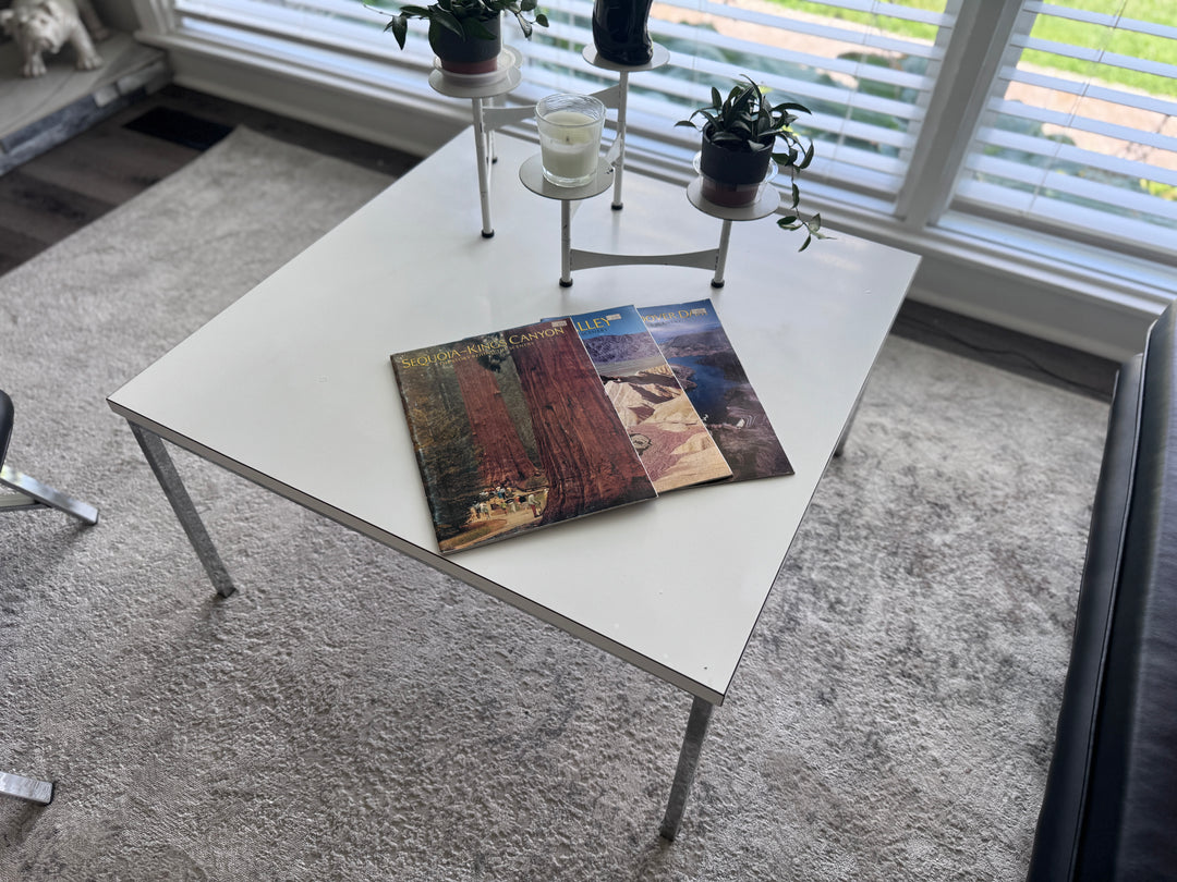 Mid-Century Modern Square Chrome and White Coffee Table