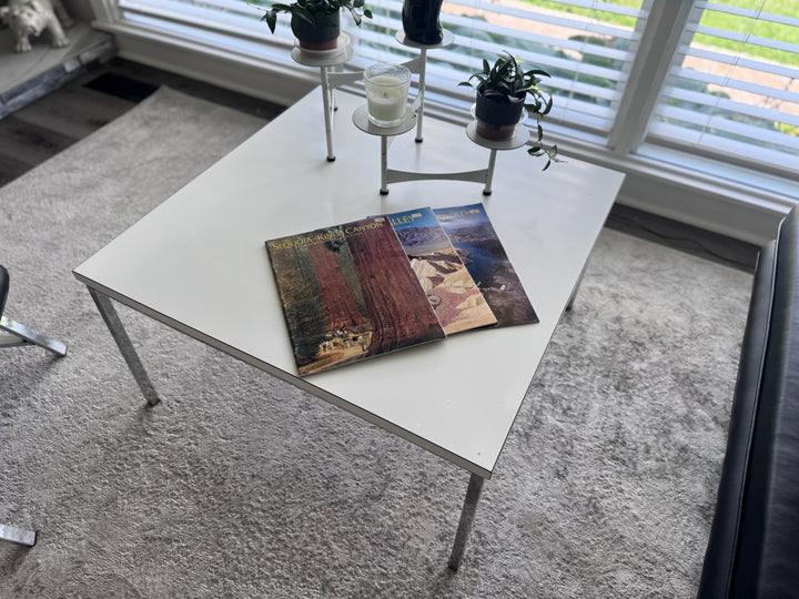 Mid-Century Modern Square Chrome and White Coffee Table