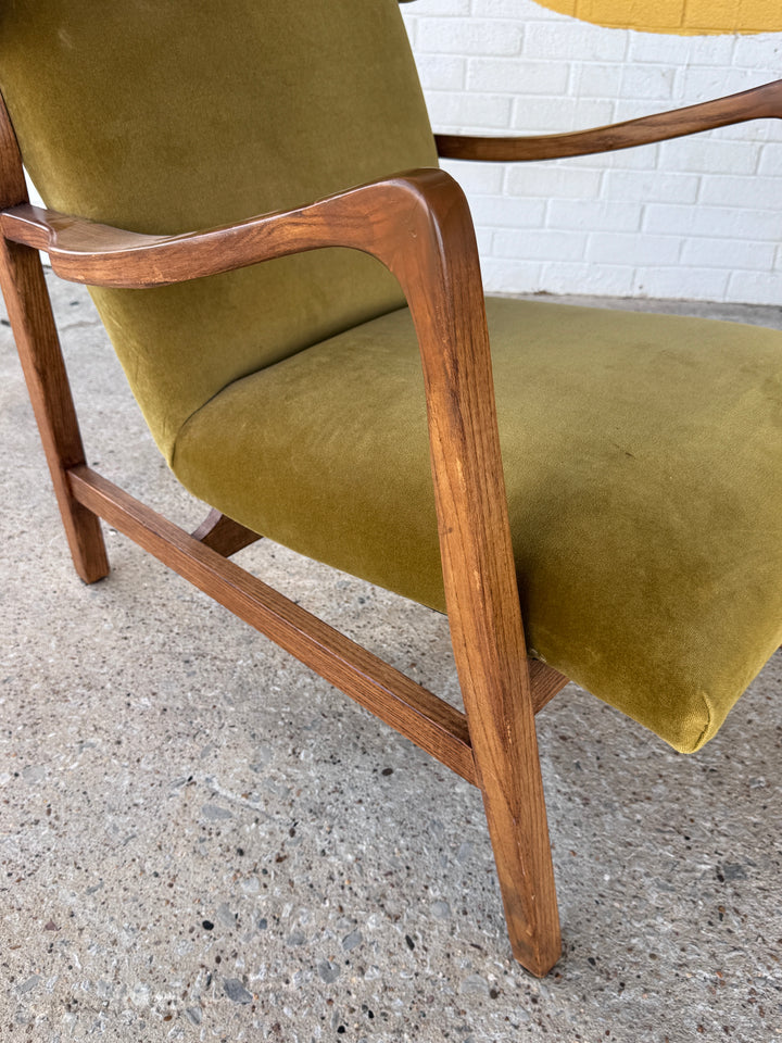 Vintage Chartreuse Velvet Wing Back Chair