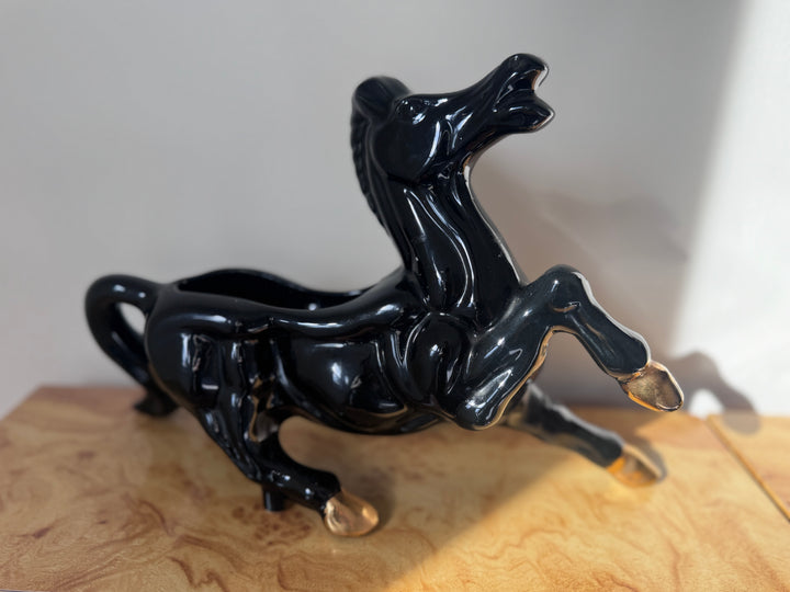 Mid-Century Modern Black Horse Statue / Planter