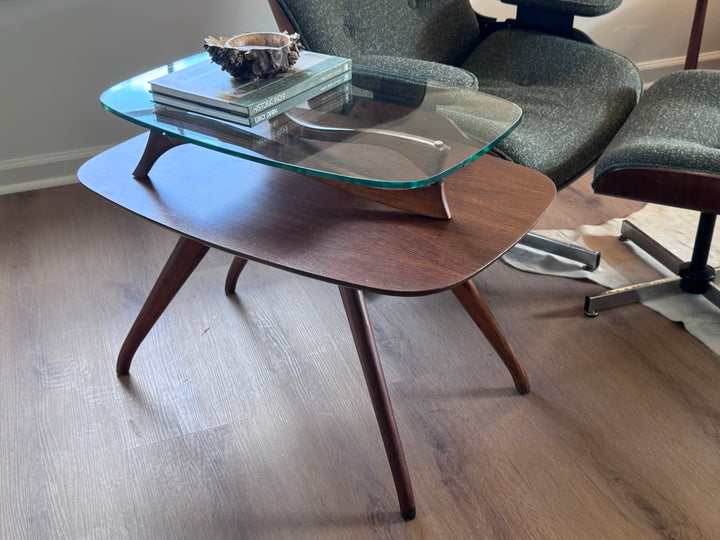Mid Century Two Tier Vladimir Kagan Style Side Table