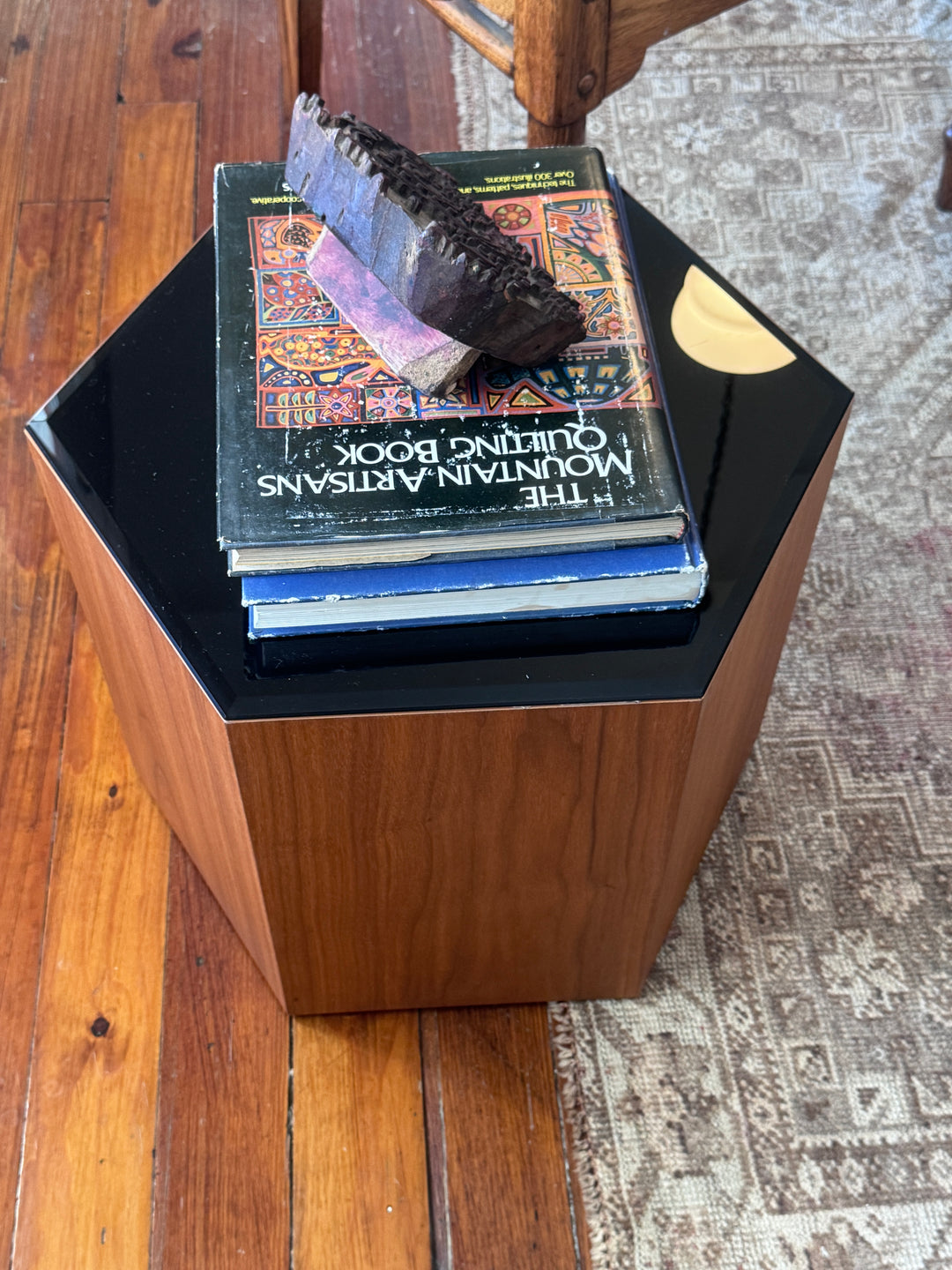 Pair of Mid-Century Modern Hexagon Side Tables with Black Glass Tops (price for pair)