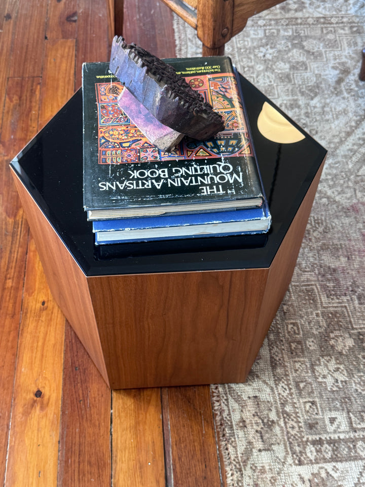 Pair of Mid-Century Modern Hexagon Side Tables with Black Glass Tops (price for pair)