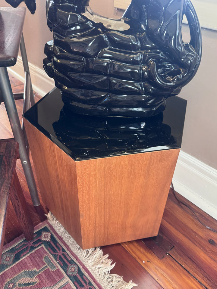 Pair of Mid-Century Modern Hexagon Side Tables with Black Glass Tops (price for pair)