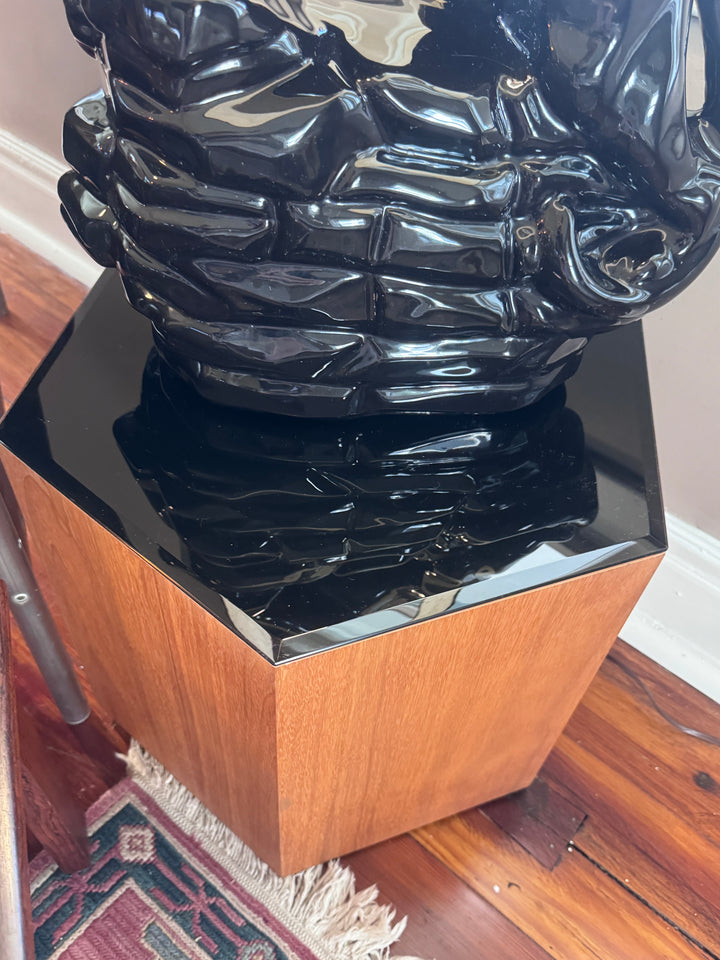 Pair of Mid-Century Modern Hexagon Side Tables with Black Glass Tops (price for pair)