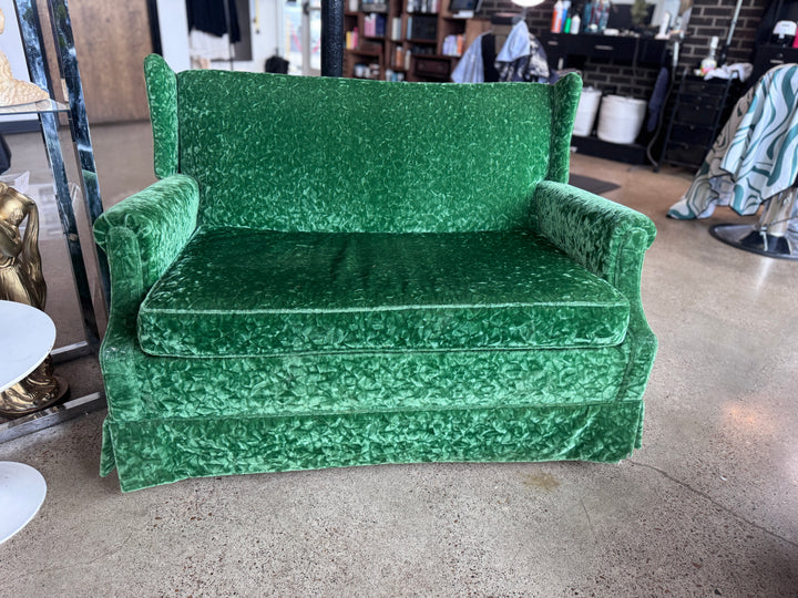 Vintage Green Velvet Pull Out Love Seat (needs new mattress)