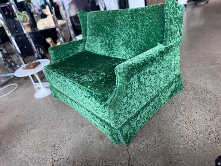 Vintage Green Velvet Pull Out Love Seat (needs new mattress)