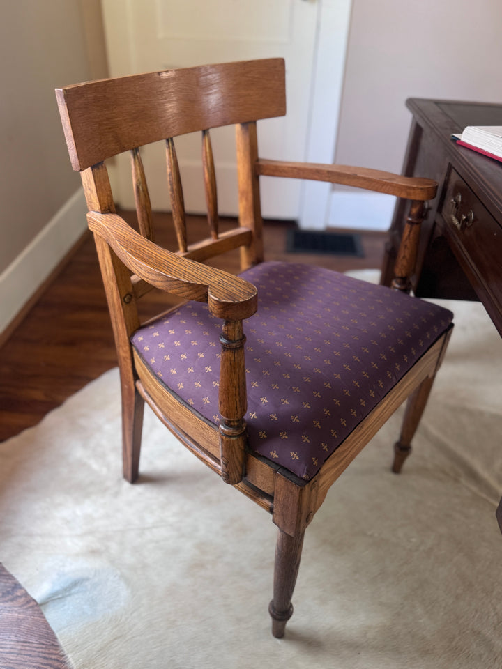 Antique Oak Chair in Plum Upholstery