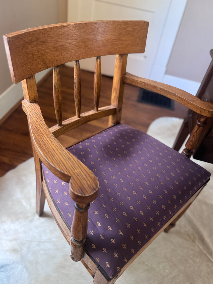 Antique Oak Chair in Plum Upholstery