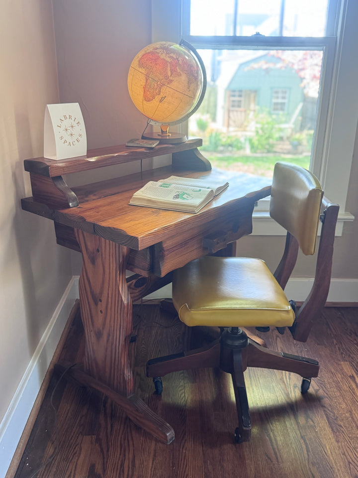 Vintage Knobby Pine Two Tier Desk with Drawer