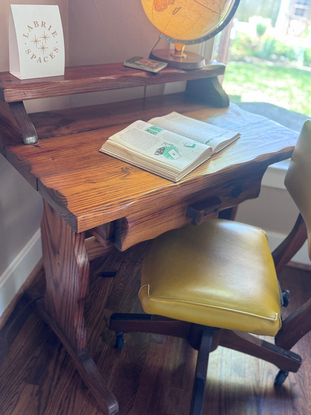 Vintage Knobby Pine Two Tier Desk with Drawer