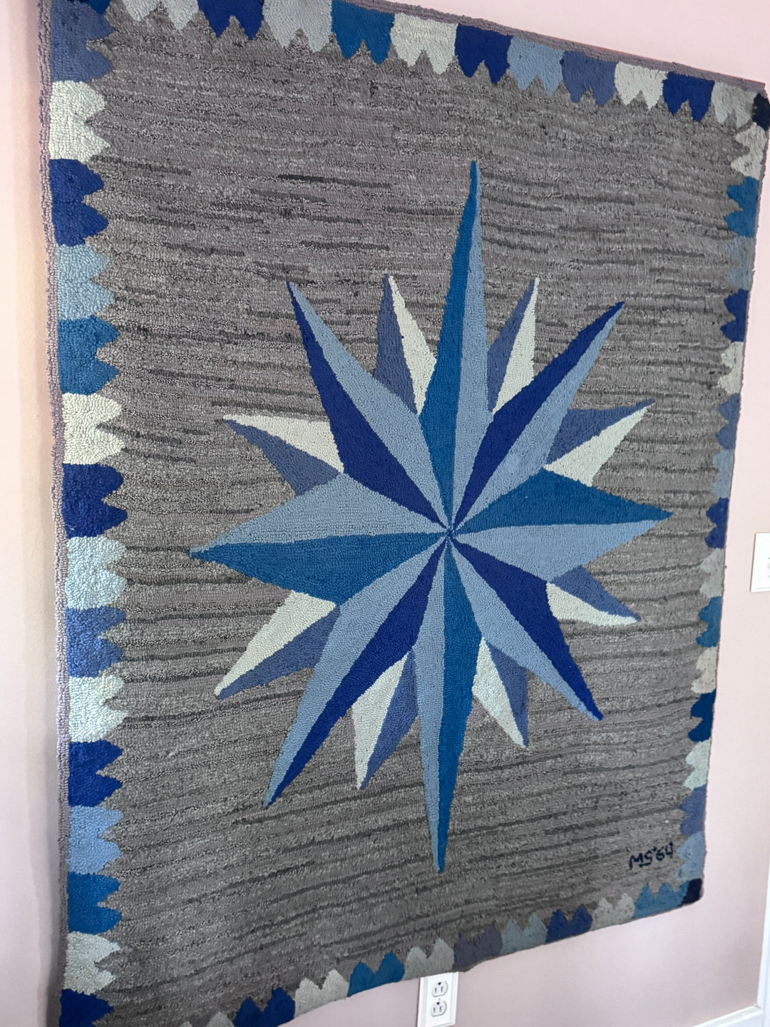 1964 Hand Made Blue and Grey Wall Tapestry