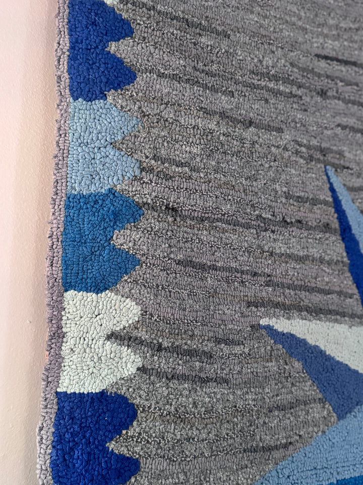 1964 Hand Made Blue and Grey Wall Tapestry