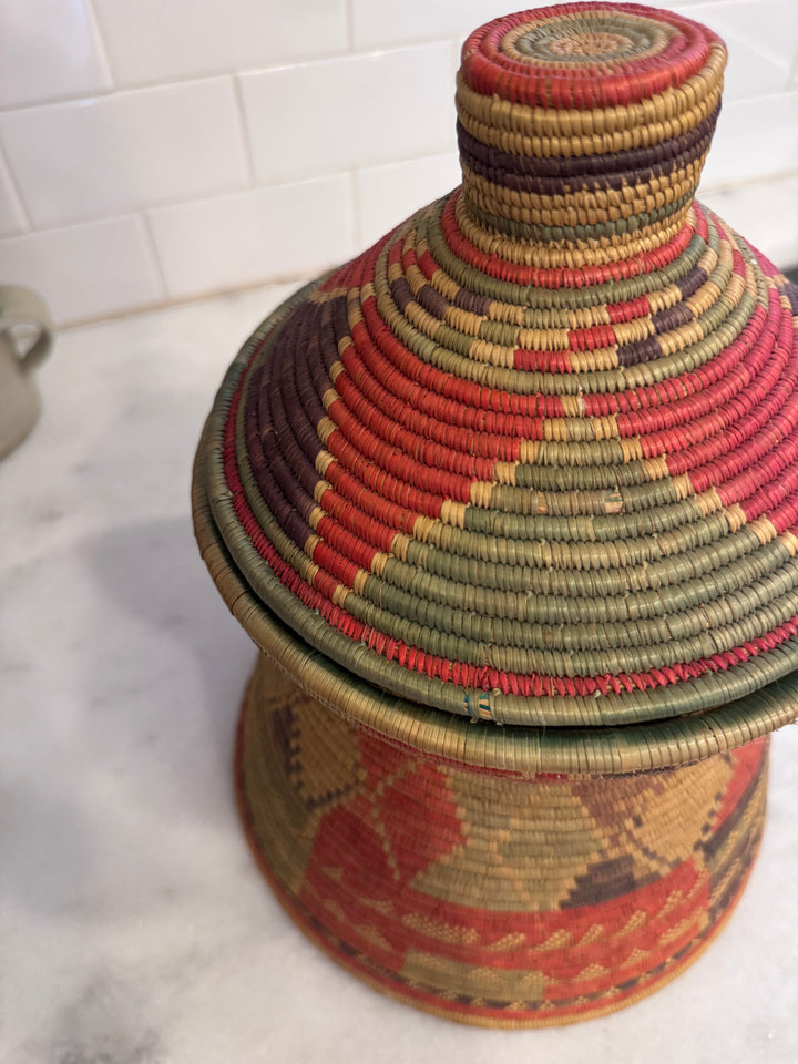 Handwoven Ethiopian Basket (in the style of)