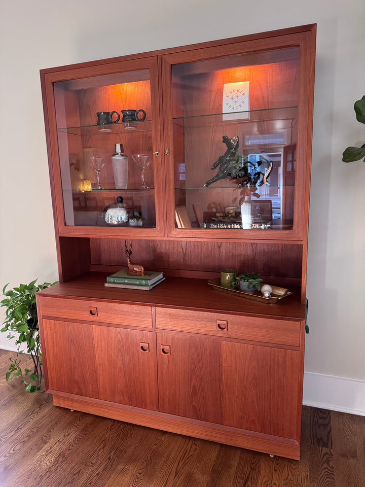 Mid-Century Modern Teak Two Piece Cabinet Hutch