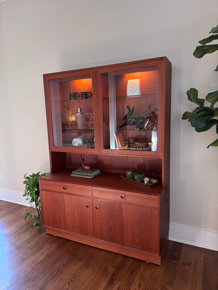 Mid-Century Modern Teak Two Piece Cabinet Hutch