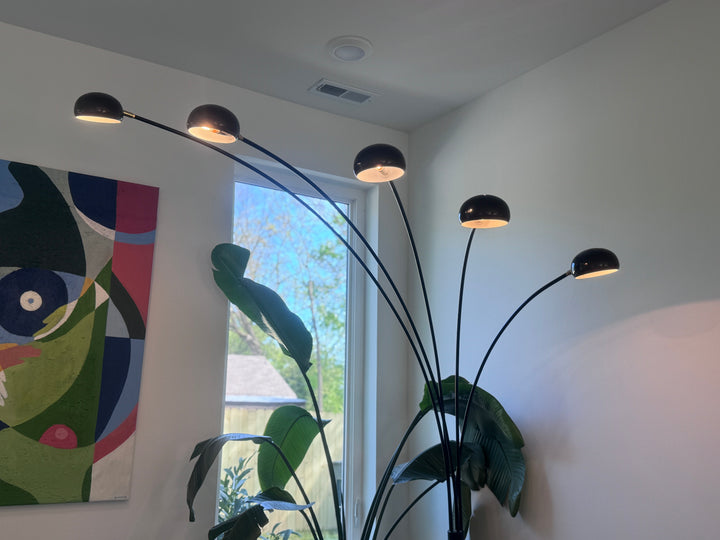 Tall Black Arcing Lamp with Marble Base