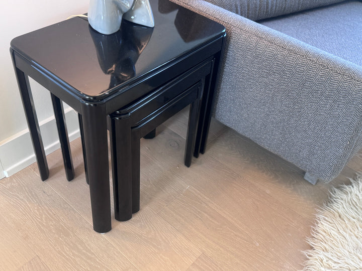 Vintage Lacquered Black Nesting Tables