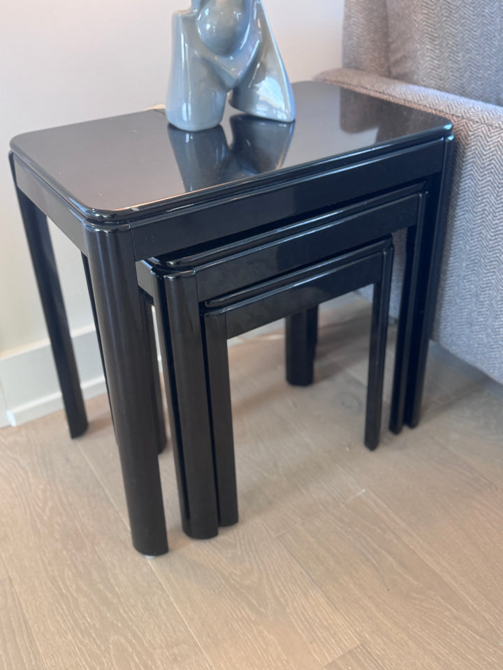 Vintage Lacquered Black Nesting Tables