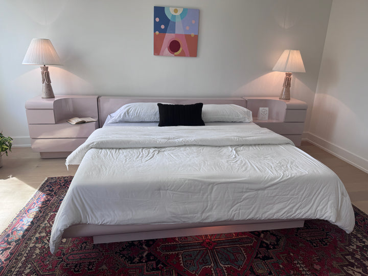 Custom Vintage Formica Blush Platform Bedframe and Nighstand Set
