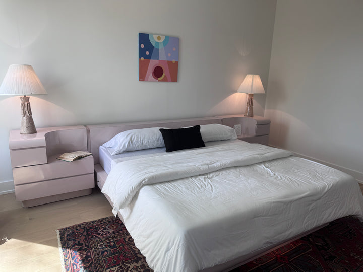 Custom Vintage Formica Blush Platform Bedframe and Nighstand Set