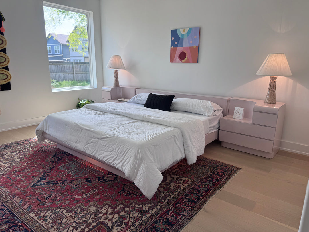 Custom Vintage Formica Blush Platform Bedframe and Nighstand Set