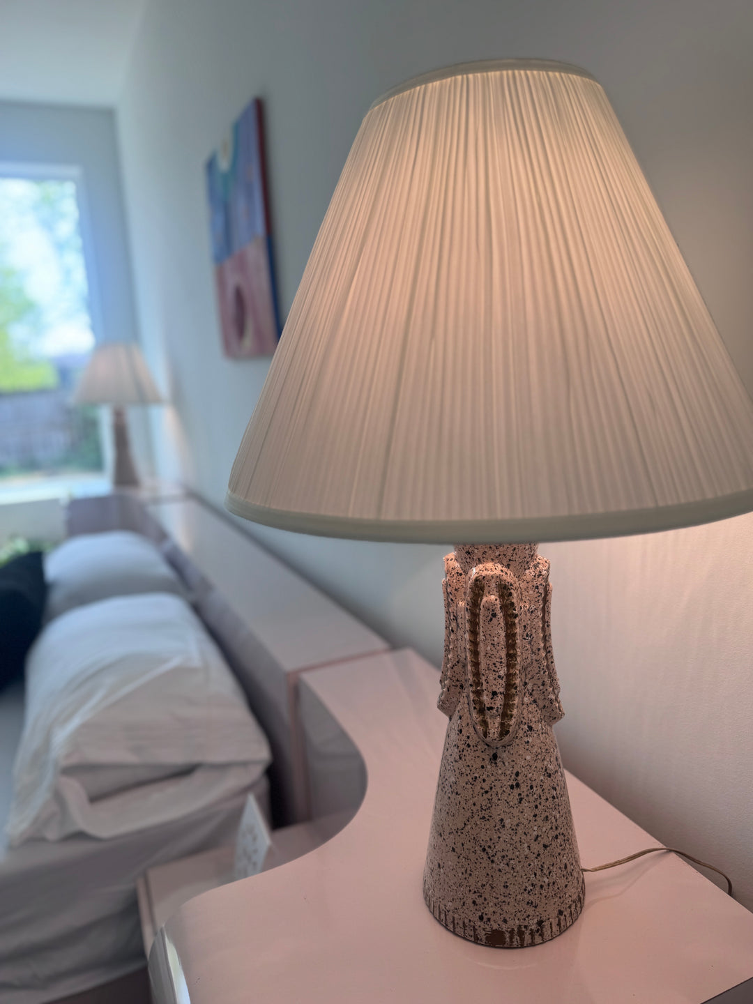 Mid-Century Modern Pink &amp; Black Speckled Ceramic Table Lamps