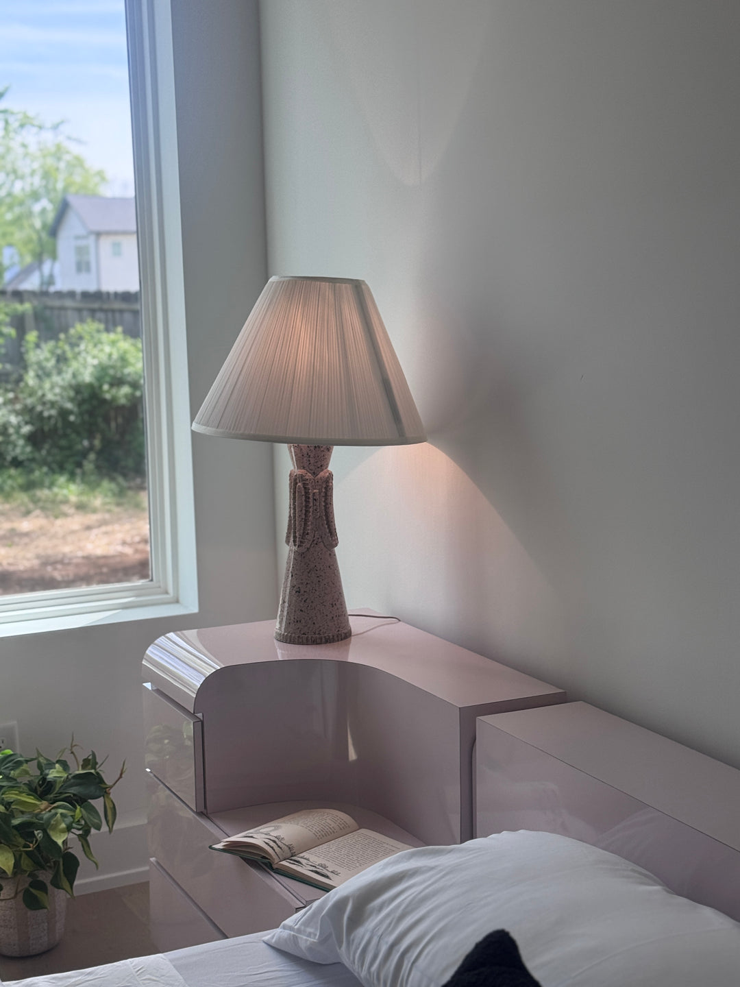 Mid-Century Modern Pink &amp; Black Speckled Ceramic Table Lamps