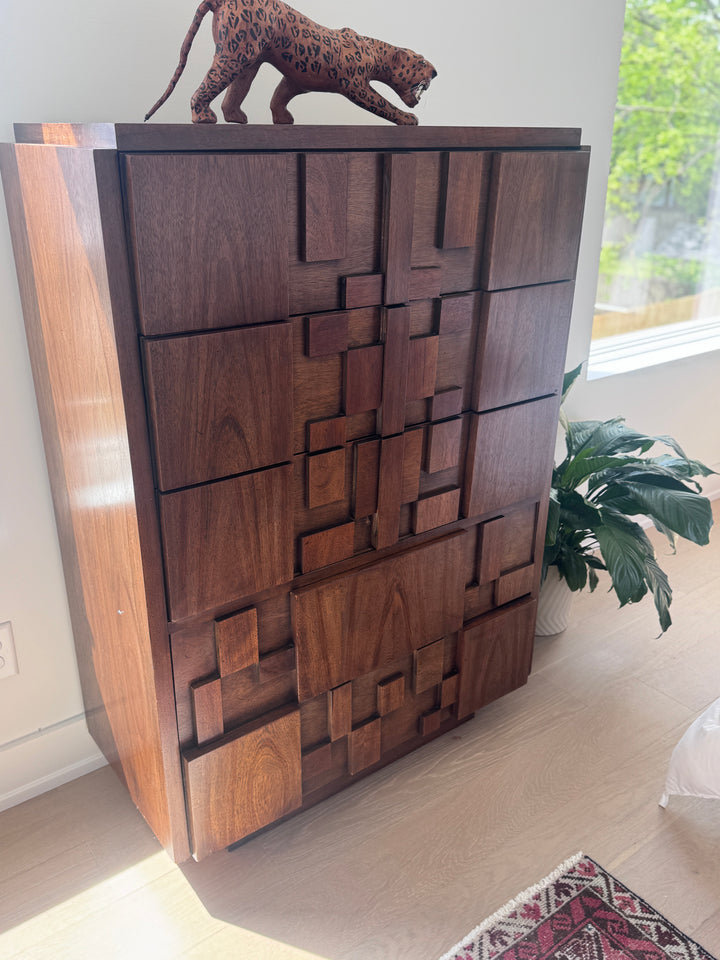 Mid-Century Modern Brutalist Five Drawer Dresser by &