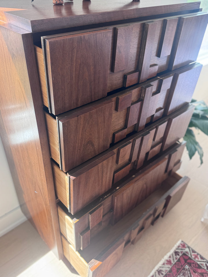 Mid-Century Modern Brutalist Five Drawer Dresser by &